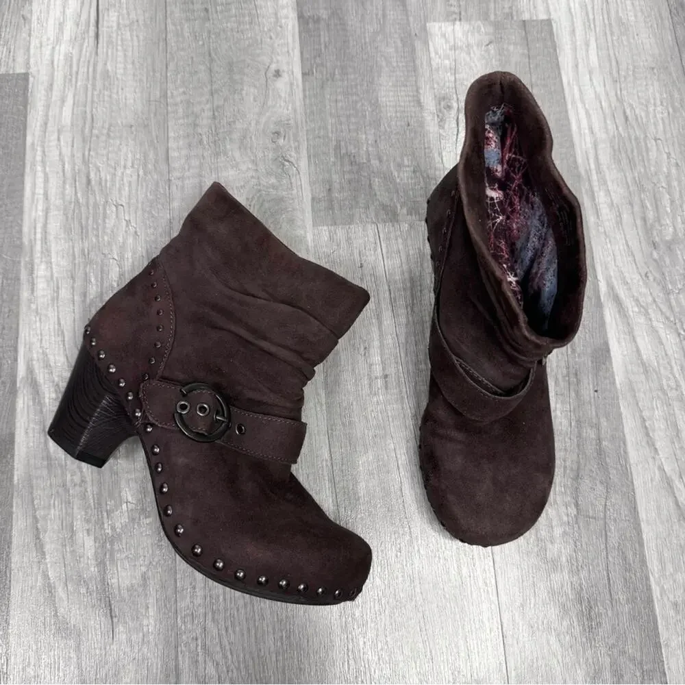 Dansko Nikita Brown Suede Heeled Boots with Studded Mid Ankle Boot 36 (5.5-6)